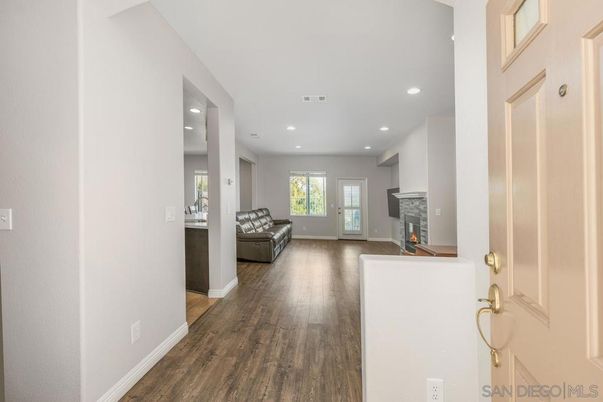 Fireplace, Interior, Recessed Lighting, Wood Texture Flooring