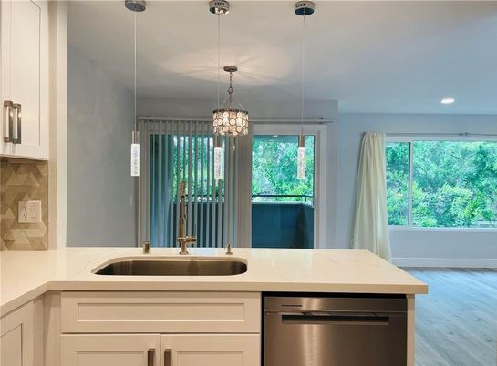 Interior, Kitchen, Pendant Lights, Recessed Lighting, Wood Texture Flooring