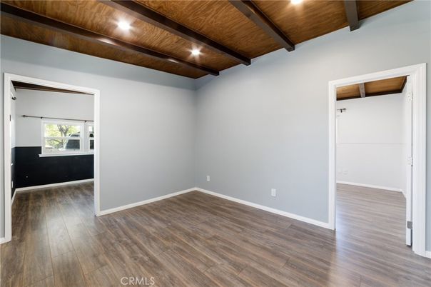 Empty room, Interior, Recessed Lighting, Wooden Beams, Wooden Ceilings, Wood Texture Flooring