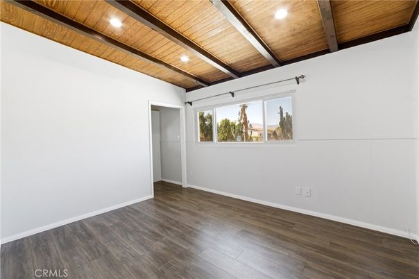 Empty room, Interior, Recessed Lighting, Wooden Beams, Wooden Ceilings, Wood Texture Flooring