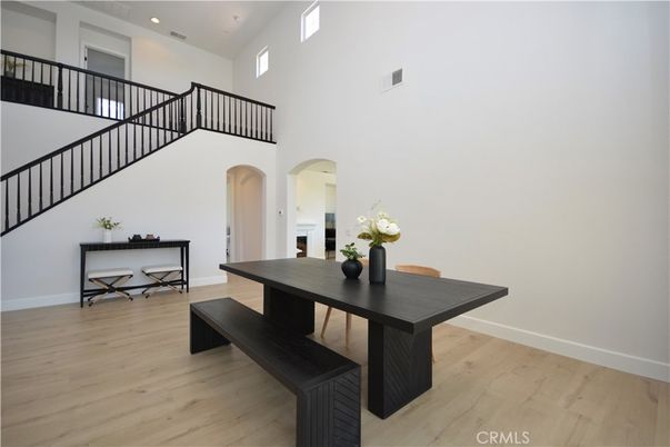 Dining room, Interior, Recessed Lighting, Wood Texture Flooring
