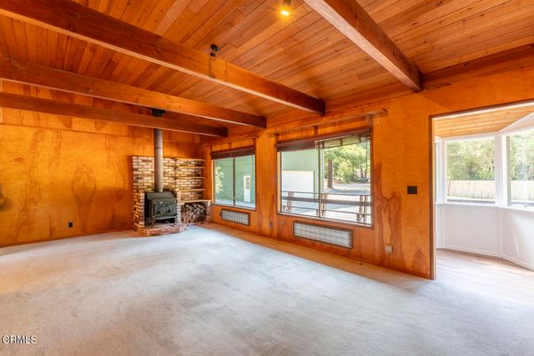 Empty room, Fireplace, Interior, Wooden Beams, Wooden Ceilings, Wooden Walls