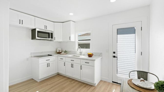 Interior, Kitchen, Recessed Lighting, Wood Texture Flooring