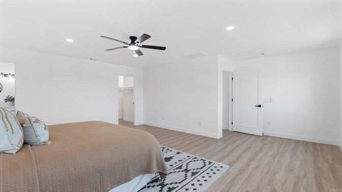 Bedroom, Interior, Recessed Lighting, Wood Texture Flooring