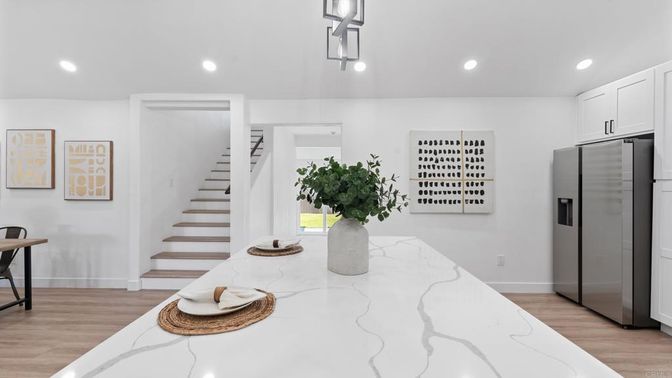 Interior, Kitchen, Pendant Lights, Recessed Lighting, Wood Texture Flooring