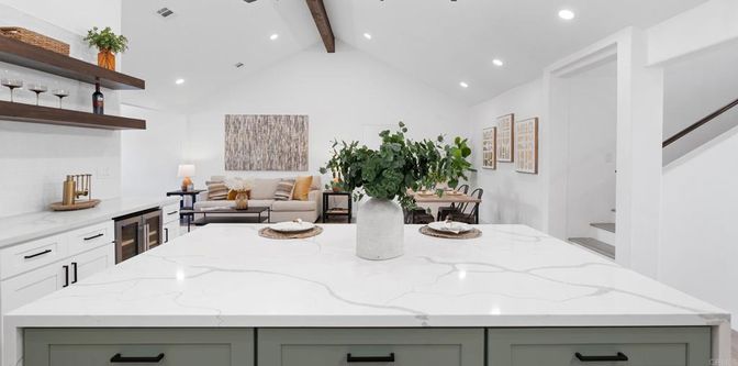 Dining room, Interior, Recessed Lighting, Wooden Beams