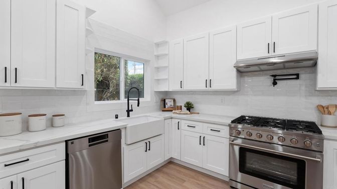 Interior, Kitchen, Stainless Steel Appliances, Wood Texture Flooring
