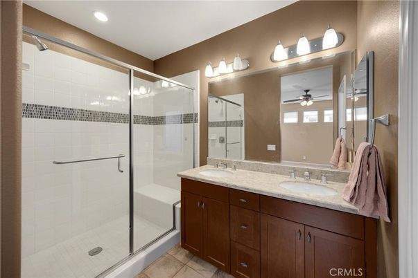 Bathroom, Dual Sink Vanities, Glass Shower, Interior, Recessed Lighting