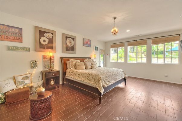 Bedroom, Interior, Pendant Lights, Recessed Lighting, Wood Texture Flooring