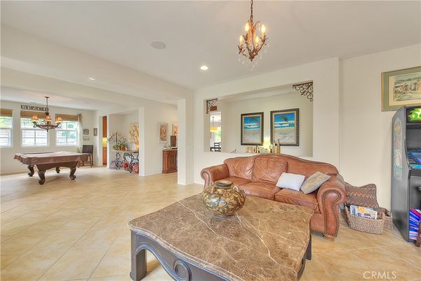 Billiard Table, Chandelier, Game Room, Interior, Living room, Recessed Lighting
