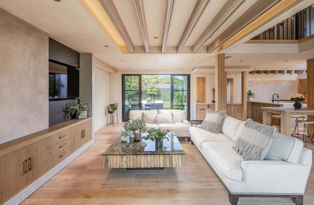 Interior, Living room, Recessed Lighting, Wood Texture Flooring