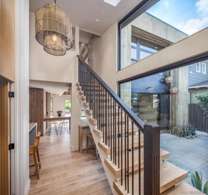 Dining room, Interior, Pendant Lights, Recessed Lighting, Wood Texture Flooring