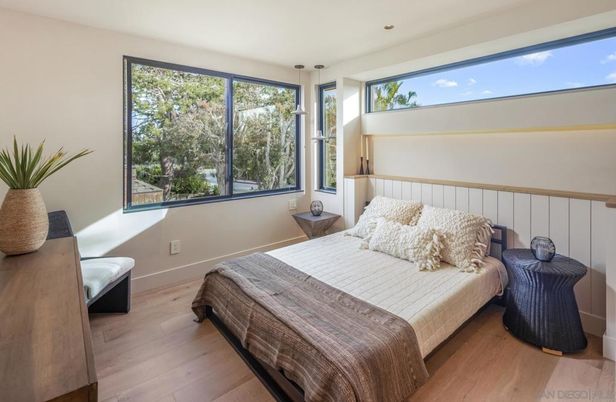 Bedroom, Interior, Pendant Lights, Recessed Lighting, Wood Texture Flooring