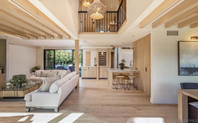 Interior, Living room, Pendant Lights, Recessed Lighting, Wood Texture Flooring