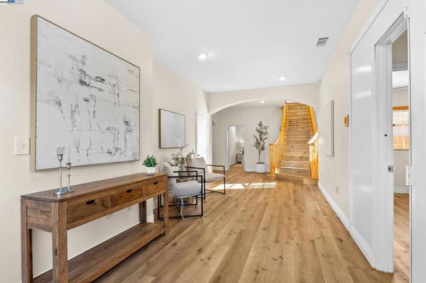 Interior, Marble Walls, Recessed Lighting, Wood Texture Flooring