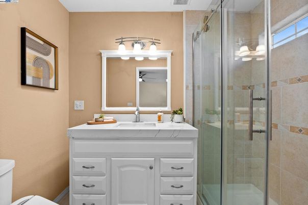 Bathroom, Glass Shower, Interior, Tile Countertops