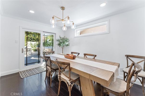 Dining room, Interior, Pendant Lights, Recessed Lighting, Wood Texture Flooring