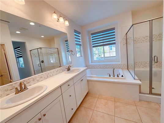 Bathroom, Dual Sink Vanities, Glass Shower, Interior, Recessed Lighting