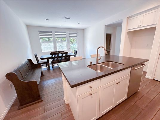Dining room, Interior, Kitchen, Recessed Lighting, Wood Texture Flooring