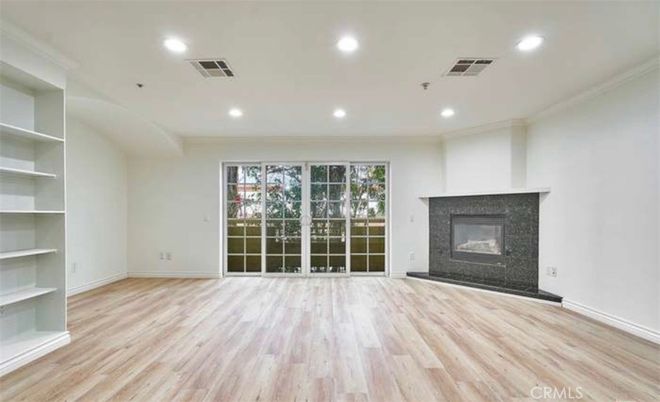 Empty room, Fireplace, Interior, Recessed Lighting, Wood Texture Flooring