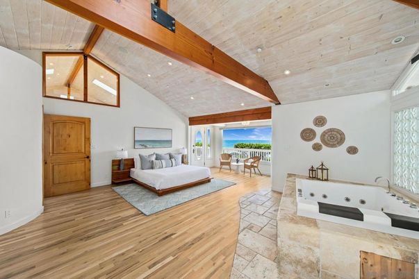 Bathroom, Bedroom, Interior, Recessed Lighting, Water, Wooden Beams, Wooden Ceilings, Wood Texture Flooring