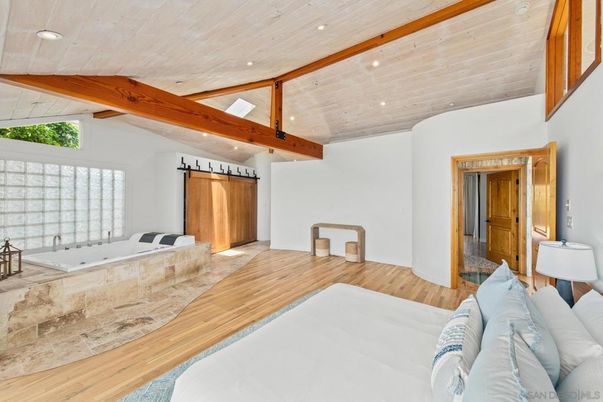 Bedroom, Interior, Recessed Lighting, Wooden Beams, Wooden Ceilings, Wood Texture Flooring