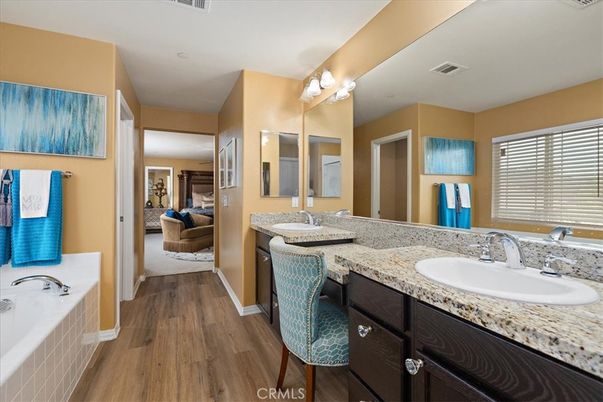 Bathroom, Dual Sink Vanities, Interior, Wood Texture Flooring
