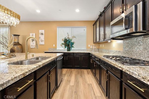 Chandelier, Interior, Kitchen, Recessed Lighting, Wood Texture Flooring