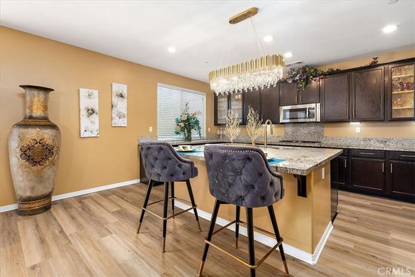 Chandelier, Interior, Kitchen, Recessed Lighting, Wood Texture Flooring