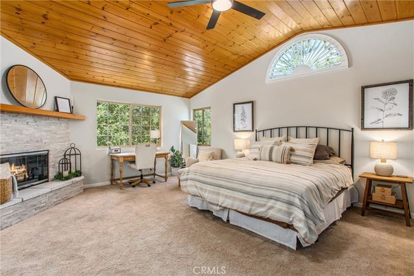 Bedroom, Fireplace, Home Office, Interior, Wooden Ceilings