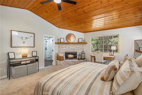 Bedroom, Fireplace, Interior, Wooden Ceilings