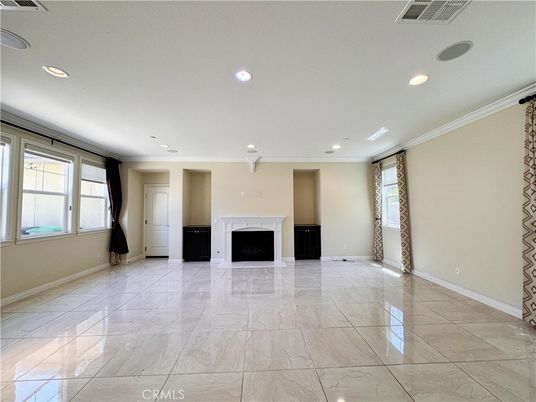 Empty room, Fireplace, Interior, Marble, Recessed Lighting