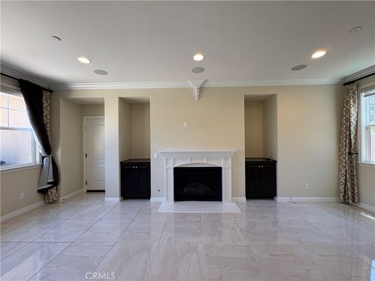 Empty room, Fireplace, Interior, Marble, Recessed Lighting