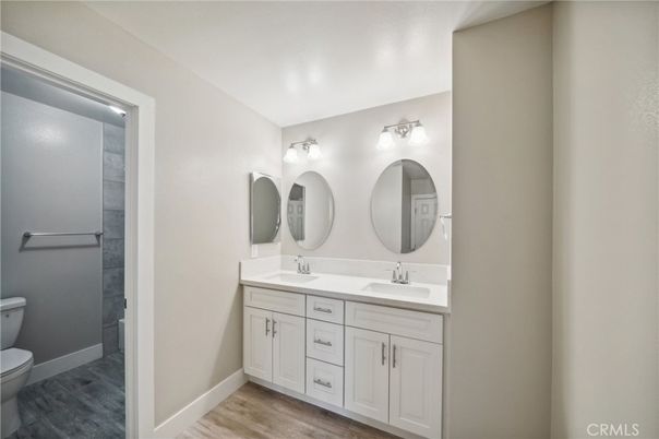 Bathroom, Dual Sink Vanities, Interior, Wood Texture Flooring