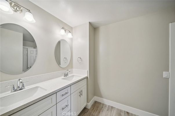 Bathroom, Dual Sink Vanities, Interior, Wood Texture Flooring