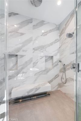 Bathroom, Glass Shower, Interior, Marble Walls, Recessed Lighting