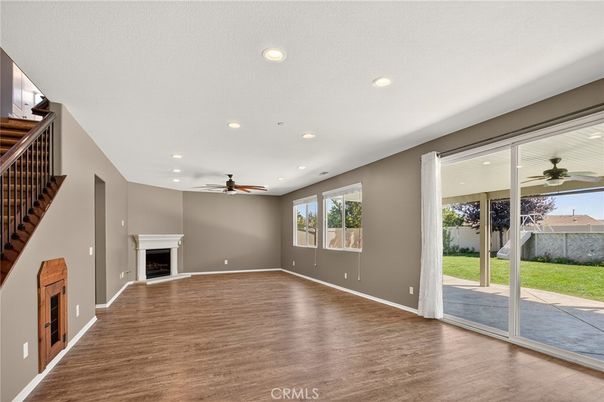 Empty room, Fireplace, Interior, Recessed Lighting, Wood Texture Flooring