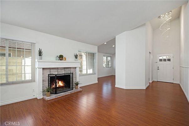 Empty room, Fireplace, Interior, Recessed Lighting, Wood Texture Flooring