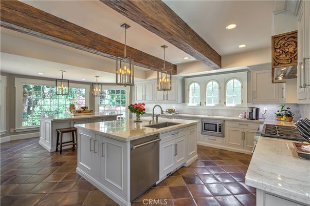 Interior, Kitchen, Pendant Lights, Recessed Lighting, Stainless Steel Appliances, Wooden Beams