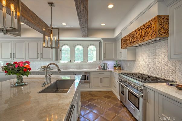 Interior, Kitchen, Pendant Lights, Recessed Lighting, Stainless Steel Appliances, Wooden Beams