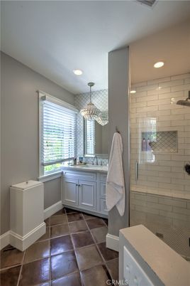 Bathroom, Chandelier, Glass Shower, Interior, Recessed Lighting