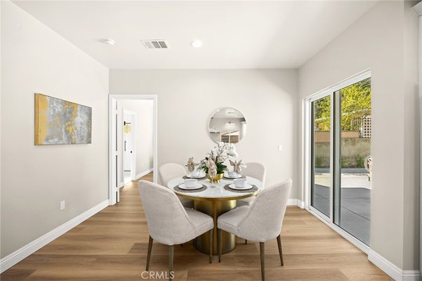 Dining room, Interior, Recessed Lighting, Wood Texture Flooring