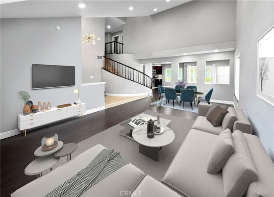 Dining room, Interior, Living room, Recessed Lighting, Wood Texture Flooring