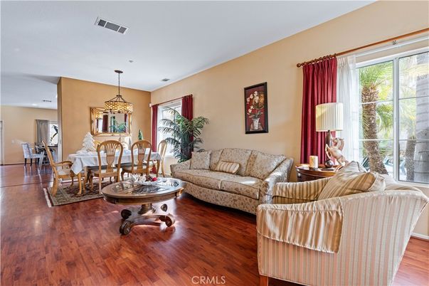 Dining room, Interior, Living room, Pendant Lights, Recessed Lighting, Wood Texture Flooring