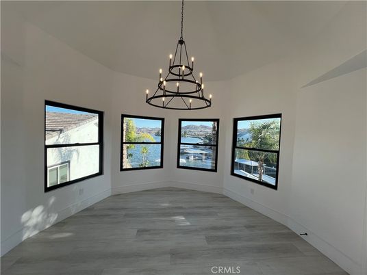 Chandelier, Empty room, Interior, Pendant Lights, Water, Wood Texture Flooring