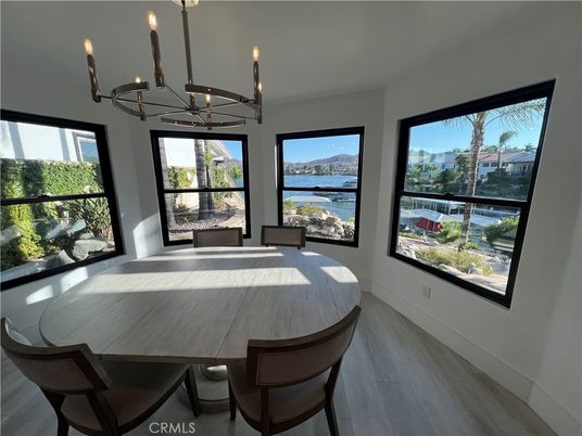 Chandelier, Dining room, Interior, Water, Wood Texture Flooring