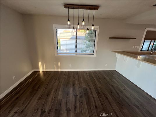 Empty room, Interior, Pendant Lights, Wood Texture Flooring