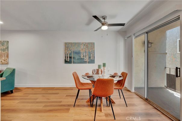 Dining room, Interior, Recessed Lighting, Wood Texture Flooring