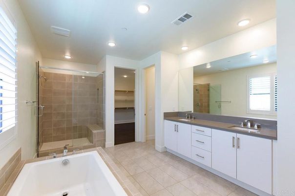 Bathroom, Dual Sink Vanities, Glass Shower, Interior, Recessed Lighting