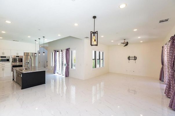 Interior, Kitchen, Marble, Pendant Lights, Recessed Lighting, Stainless Steel Appliances
